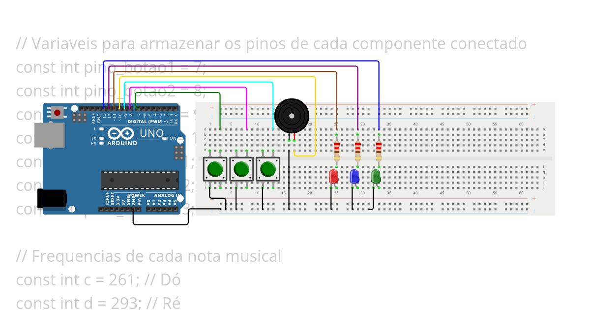 Piano - buzzer - push button - LEDs simulation