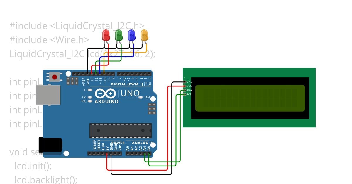 Menyalakan LED dan menampilkan kondisi LED pada LCD Copy simulation