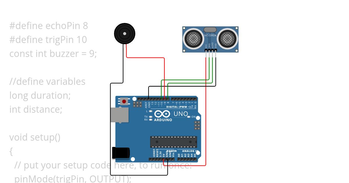 Ultrasonic Sensor with Buzzer simulation