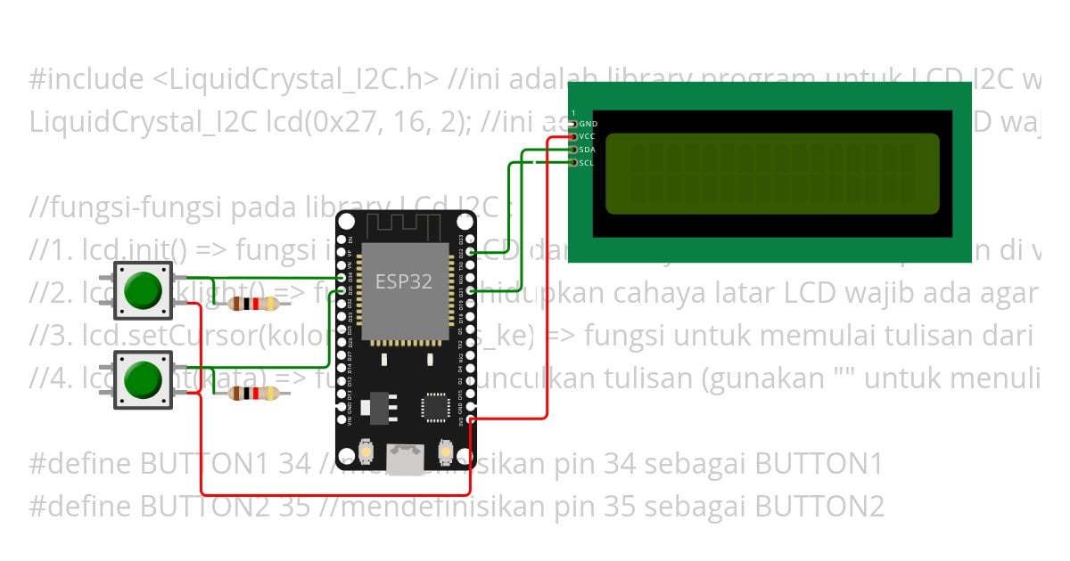 Latihan 3 ESP32 LCD 16x2 I2C simulation
