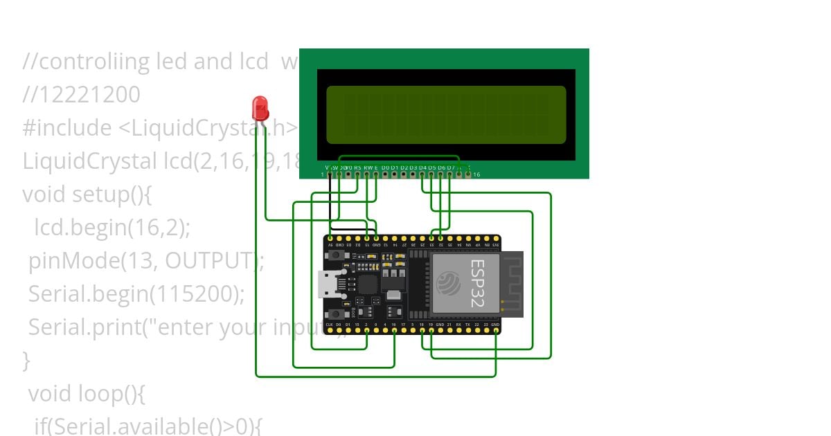 control led and lcd with serial monitor  simulation