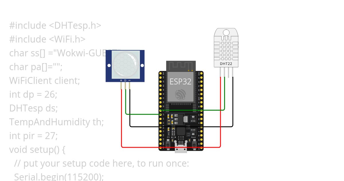 pir sensor with dht with wifi simulation