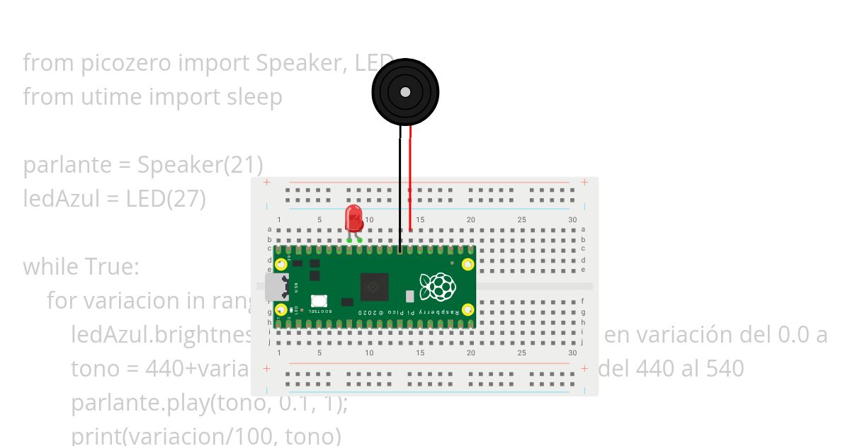 Led y sonido simultáneo simulation