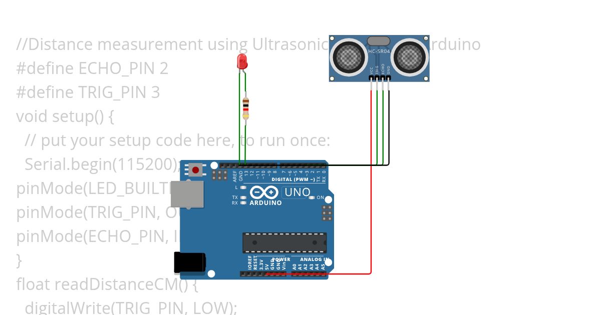 Distance measurement using Ultrasonic sensor and Arduino simulation