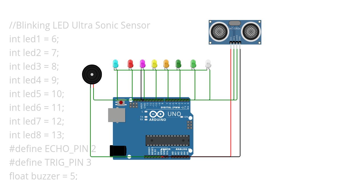 Blinking LED  Ultra Sonic Sensor simulation