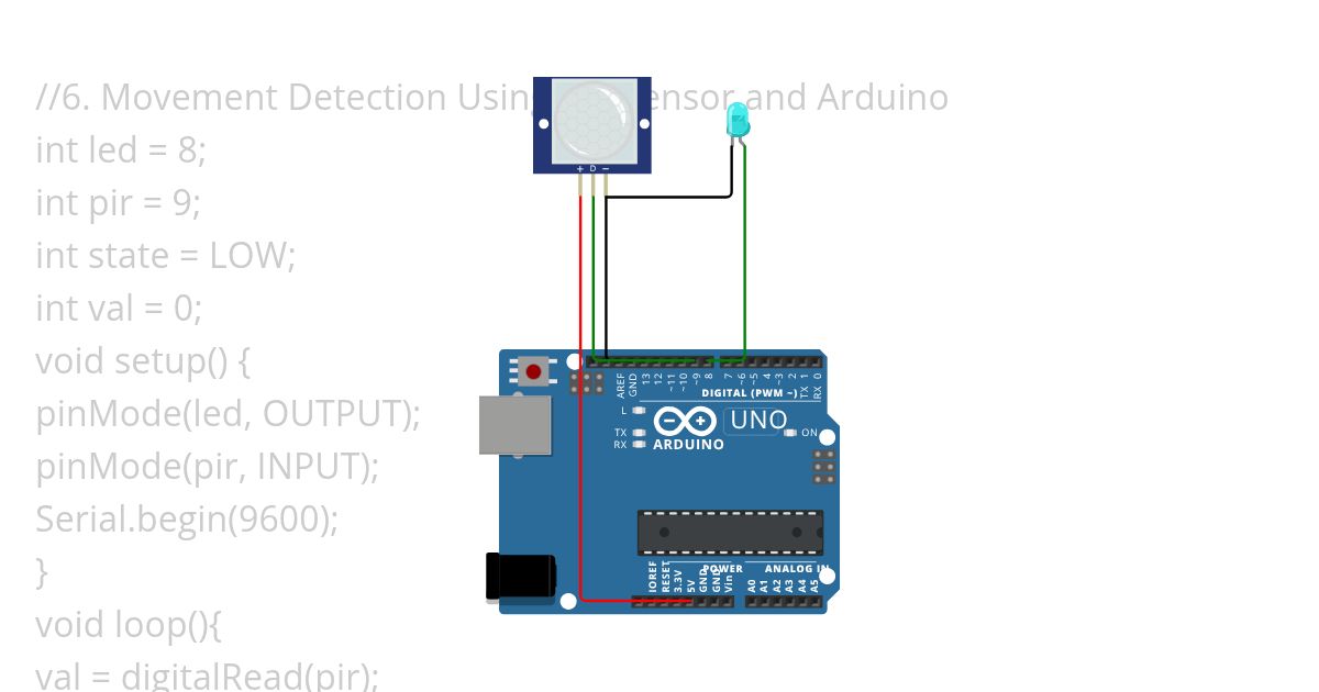 6. Movement Detection Using PIR Sensor and Arduino simulation