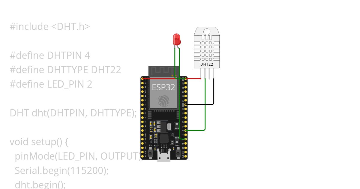 BT4: Gửi dữ liệu nhiệt độ và độ ẩm định kỳ qua UART và điều khiển LED bằng UART (sử dụng DHT22)  simulation