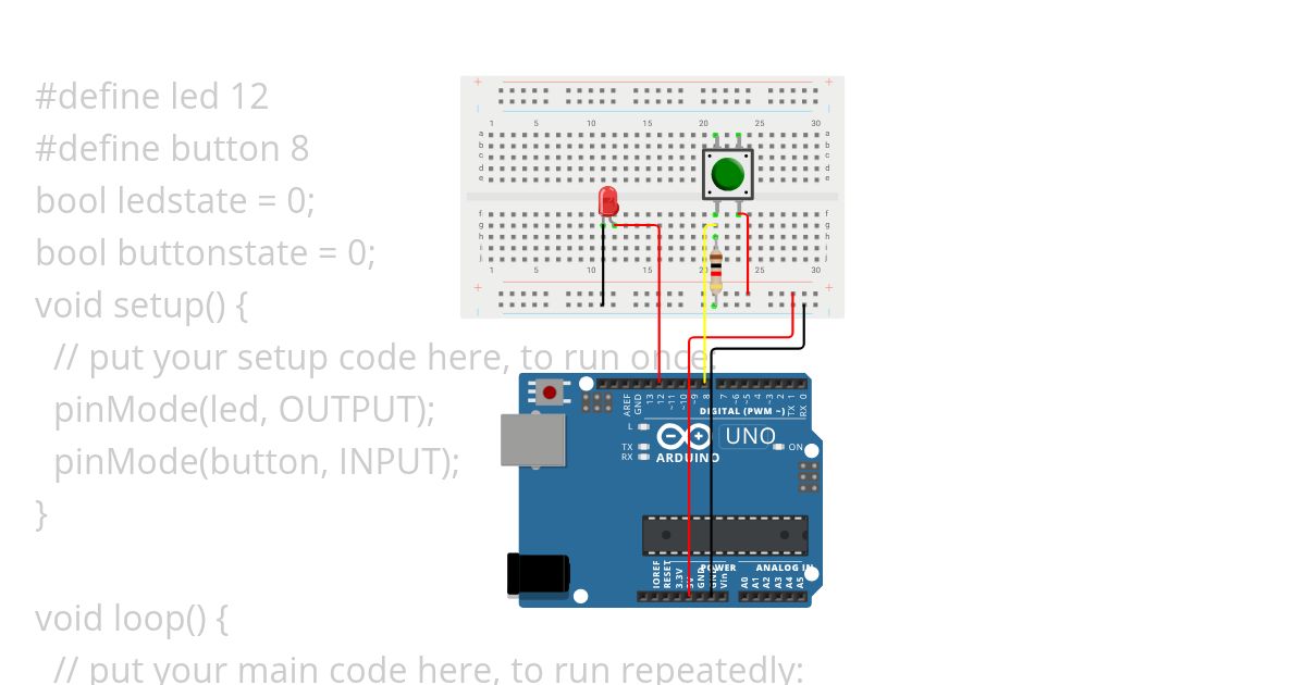 changing led state using push button and one variable simulation