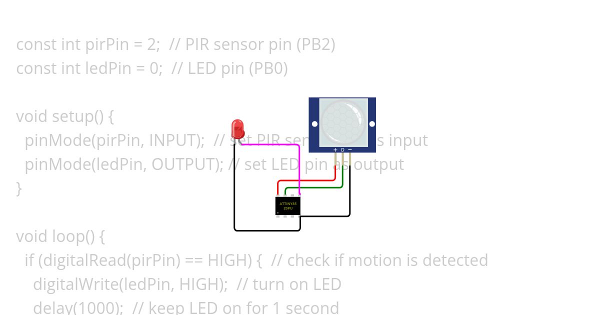 ATtiny85 Motion With Led simulation
