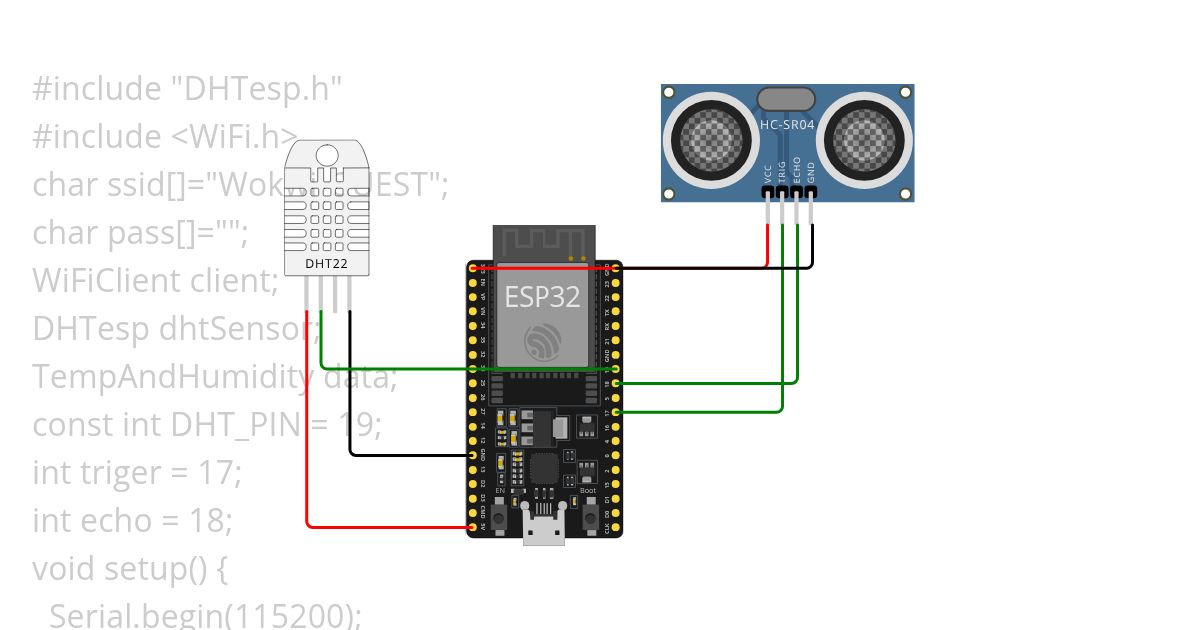 ultrasonic and dht intergrated wifi  simulation