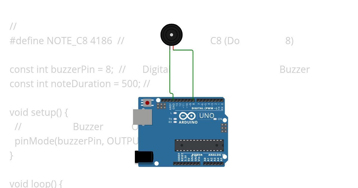 ข้อที่ 1: การเชื่อมต่อ Buzzer และเปิด-ปิดเสียง  simulation