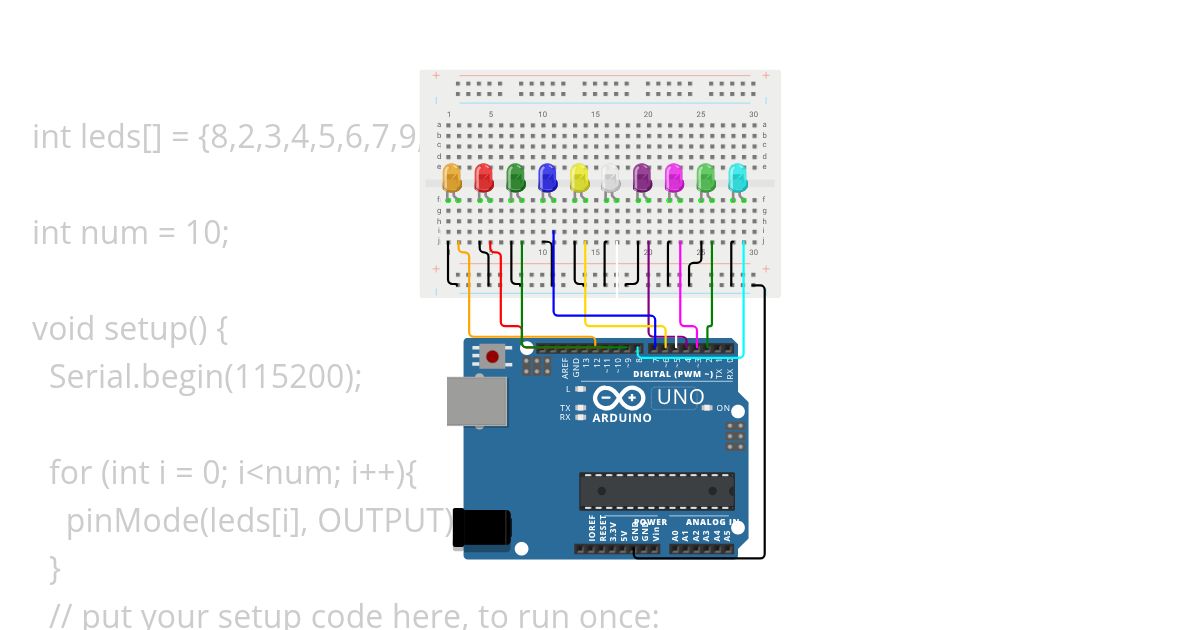 multiple leds using arrays simulation