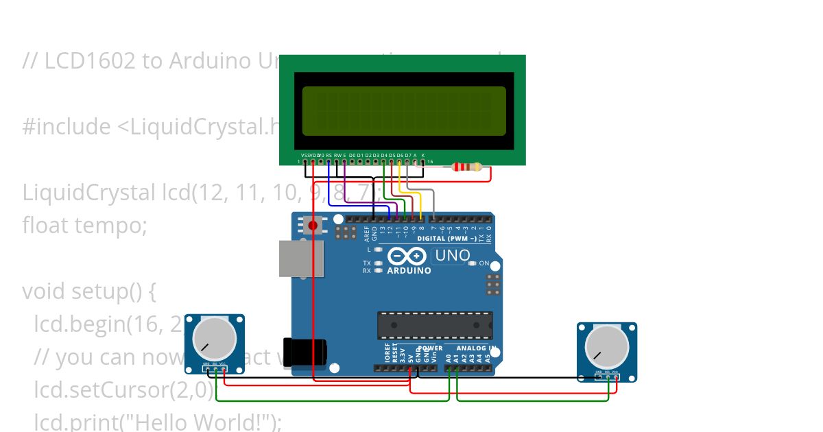 LCD 2 potenciometros simulation