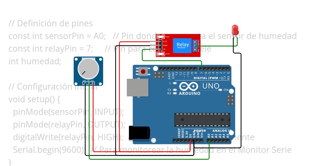 Sistema de Riego Inteligente con Arduino Uno y Sensores de Humedad: Automático, basado en la detección de humedad del suelo. simulation