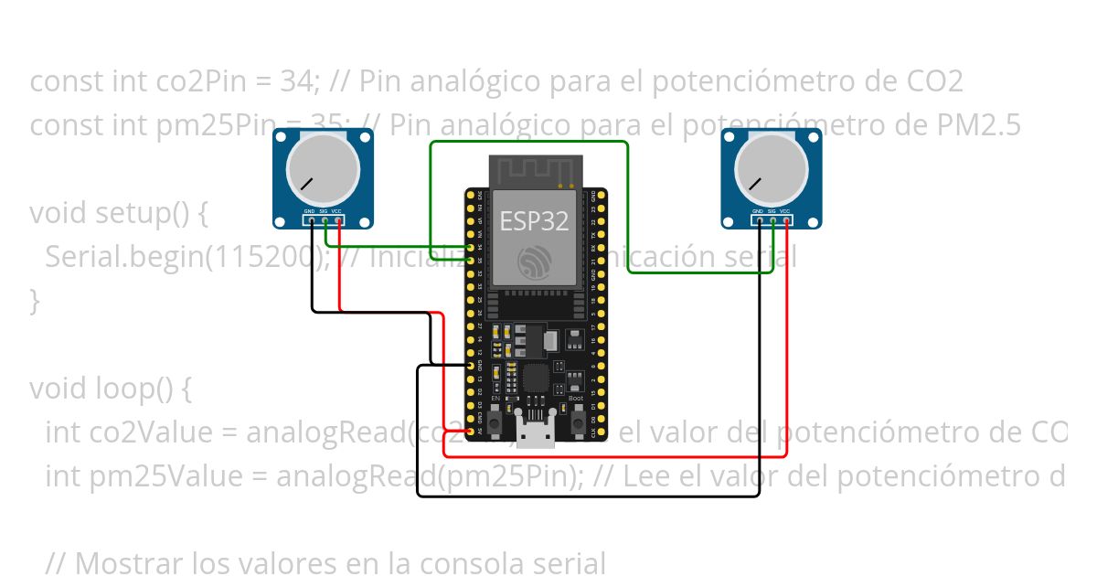 Sistema de Monitoreo de Calidad del Aire: Con sensores de CO2 y PM2.5, y conectividad a la nube. simulation