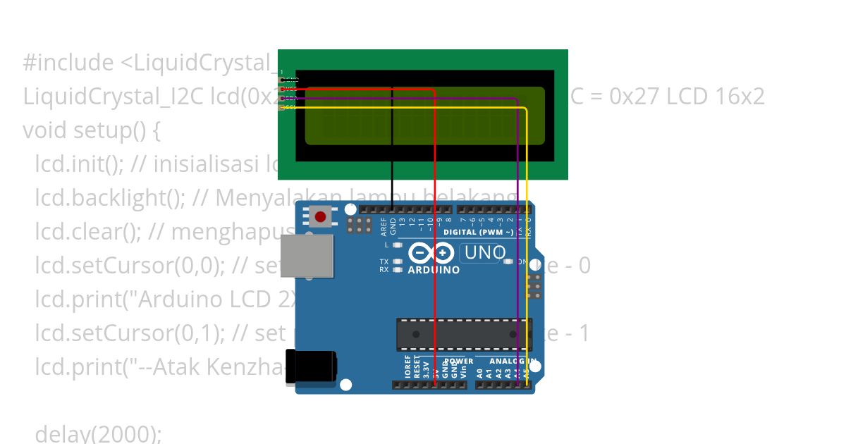 Arduino Uno & LCD 16X2 I2C By Atak Kenzha simulation