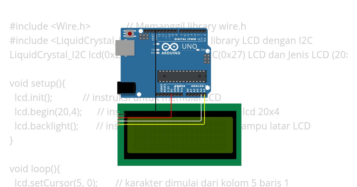 Arduino Uno & LCD 20X4 I2C Text Kedip simulation