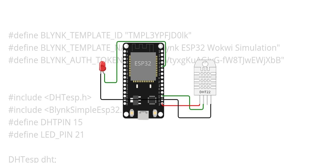 DHT22 Sensor Data to Blynk & LED Control simulation