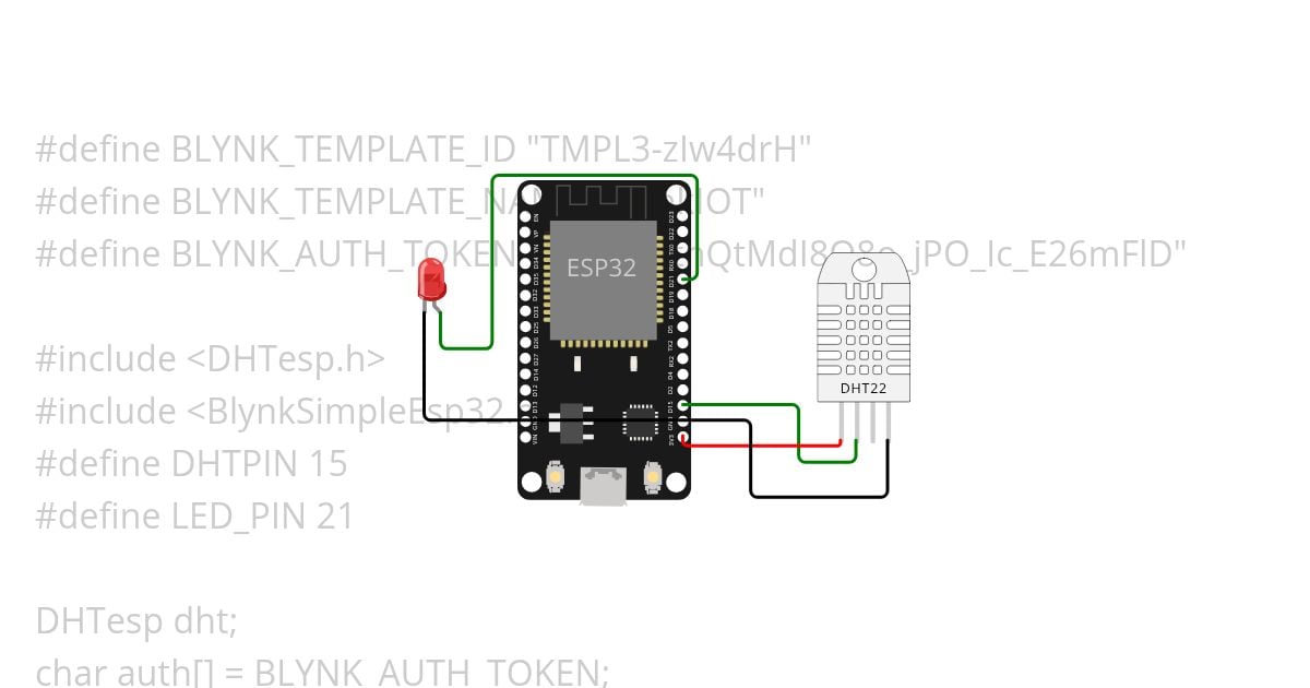 DHT22 Sensor Data to Blynk & LED Control simulation