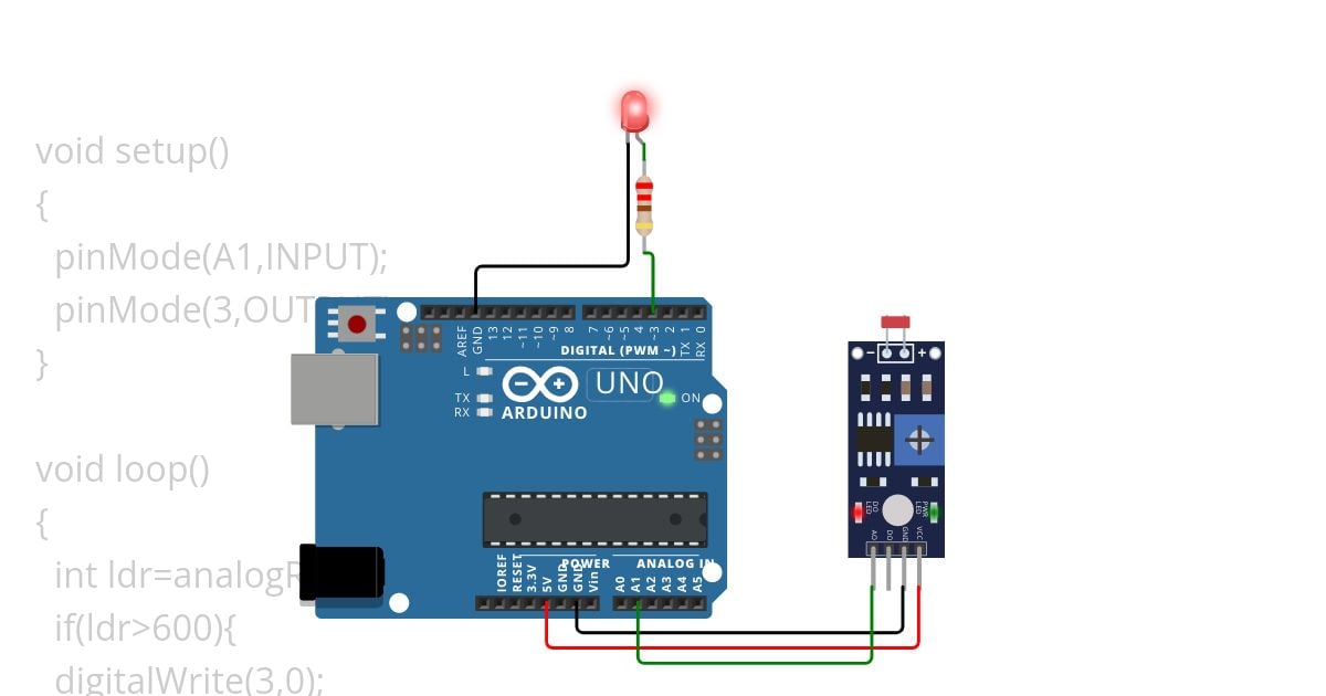 ldr control Led on off simulation