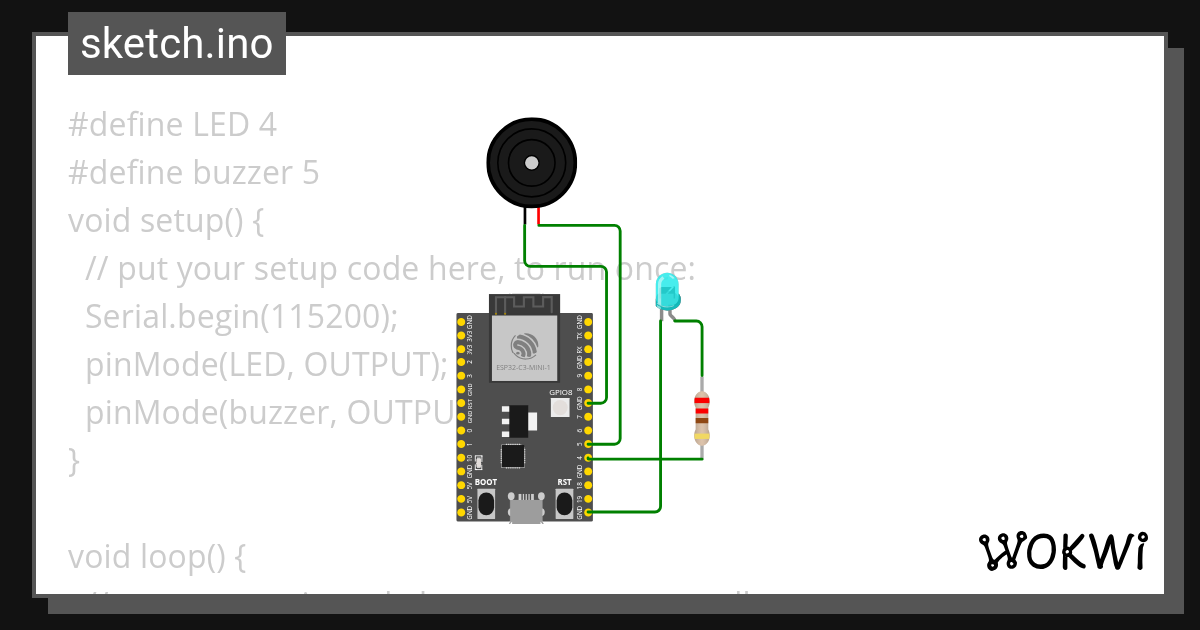 LED AND BUZZER - Wokwi ESP32, STM32, Arduino Simulator