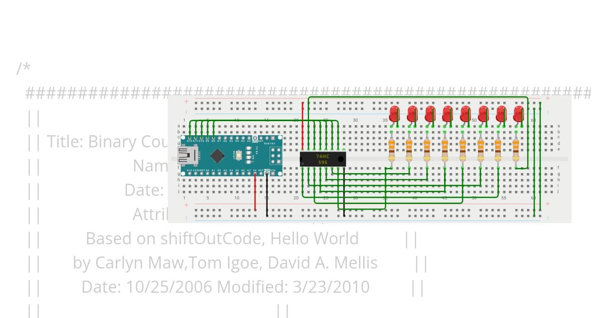 595 Shift Register Binary Counter on Nano simulation