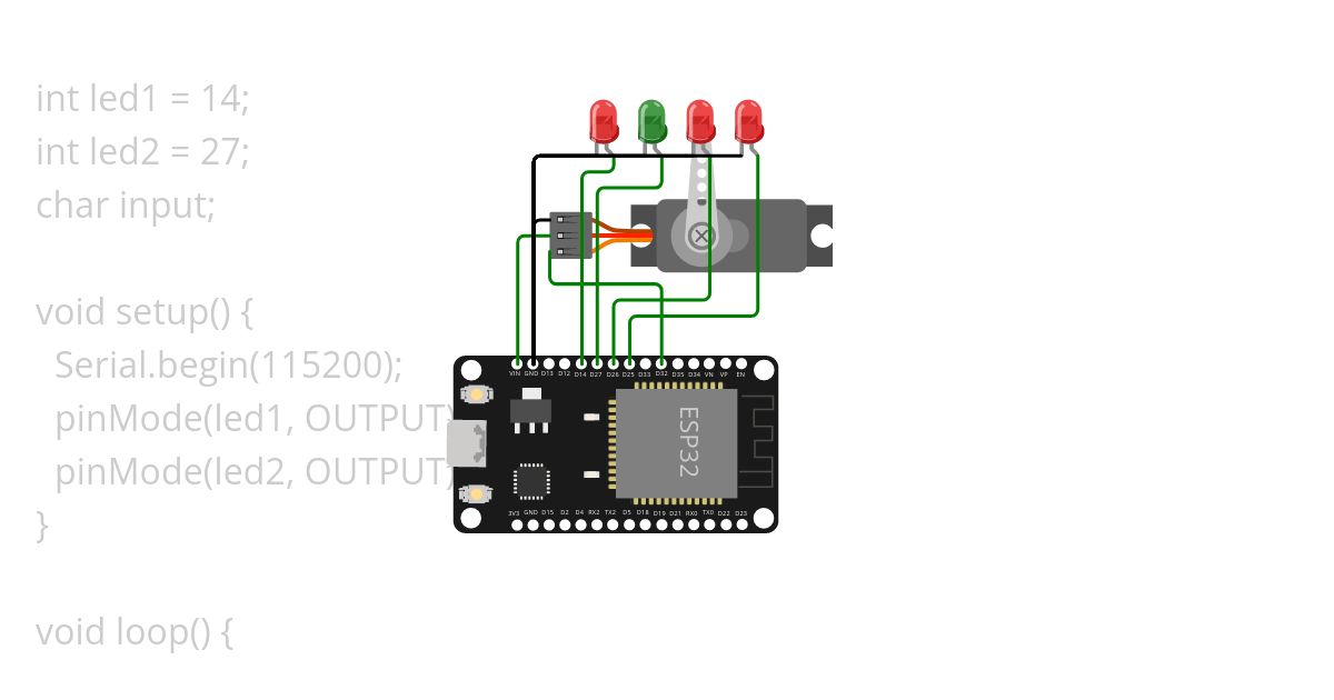 ESP32 servo dan led dan serial read char simulation