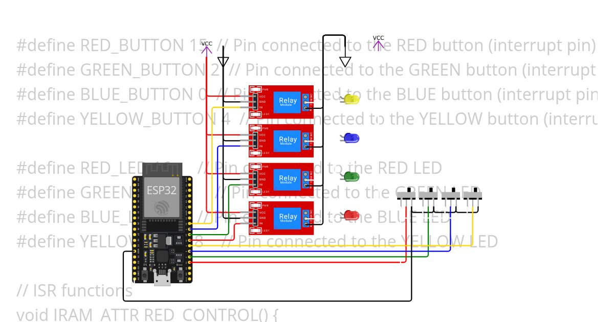 esp32 interrupt led control with relays simulation