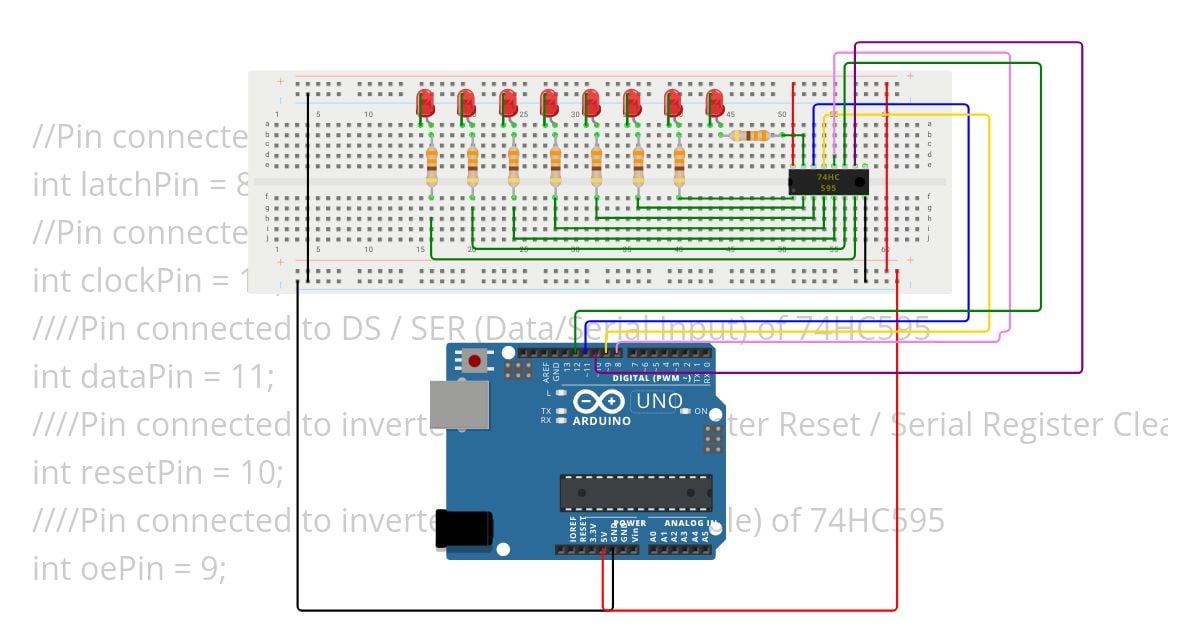 595 Shift Register - All Cycle on an Uno simulation