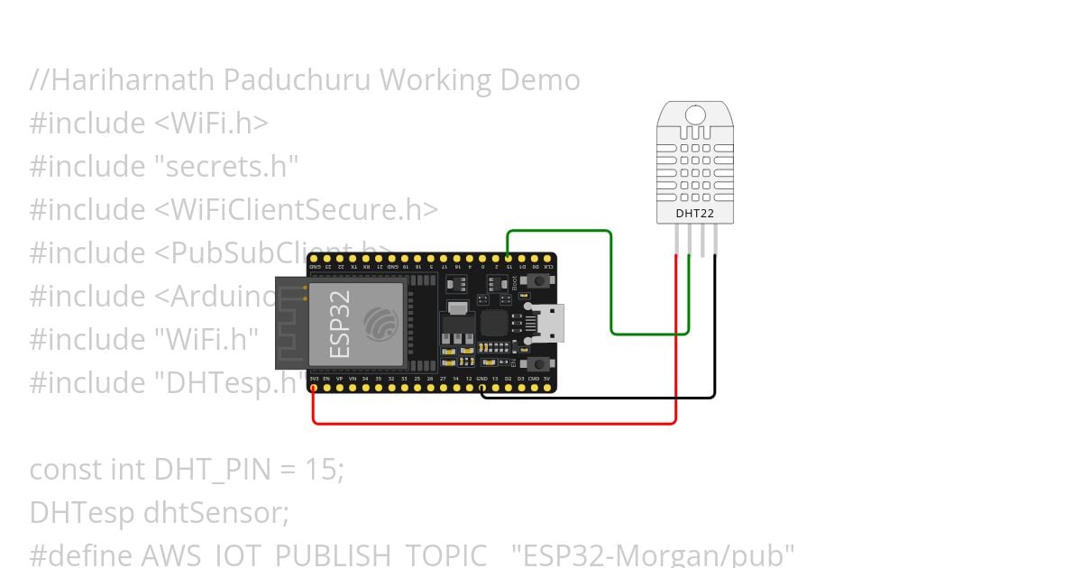 ESP32 + DHT+AWS IoT Core simulation