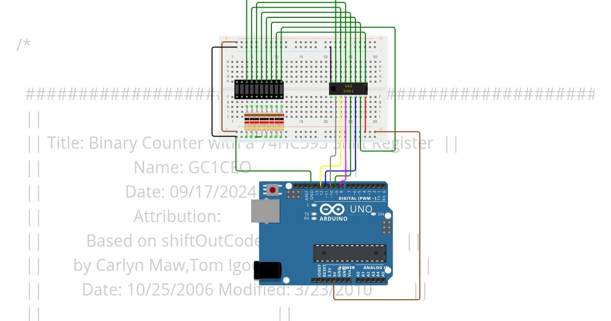 595 Shift Register - Binary Counter LED Bar Graph simulation