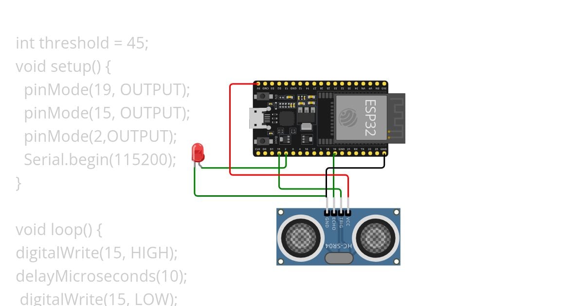 control the led with ultrasonic-esp32 simulation