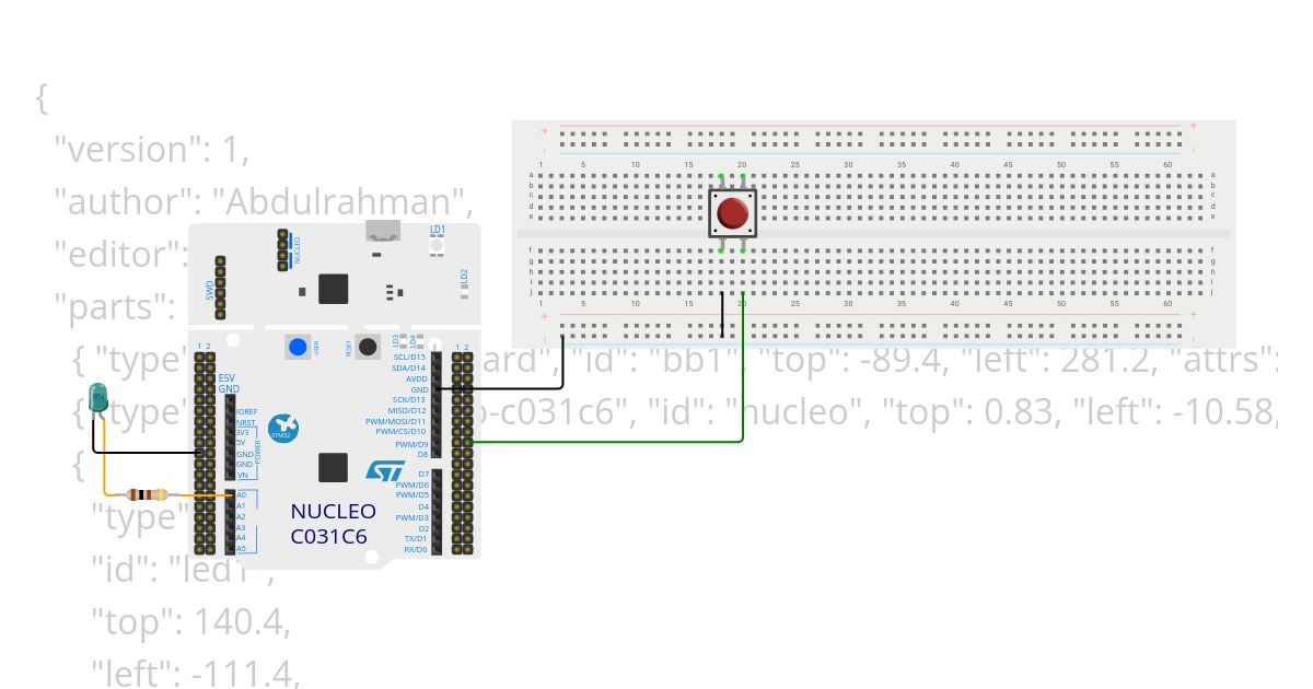 STM32C031C6 (PushButton + LED (pullup resistor)) simulation