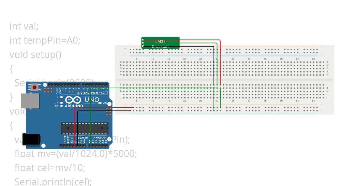 exp 12 aLM35 sensor ardino uno simulation