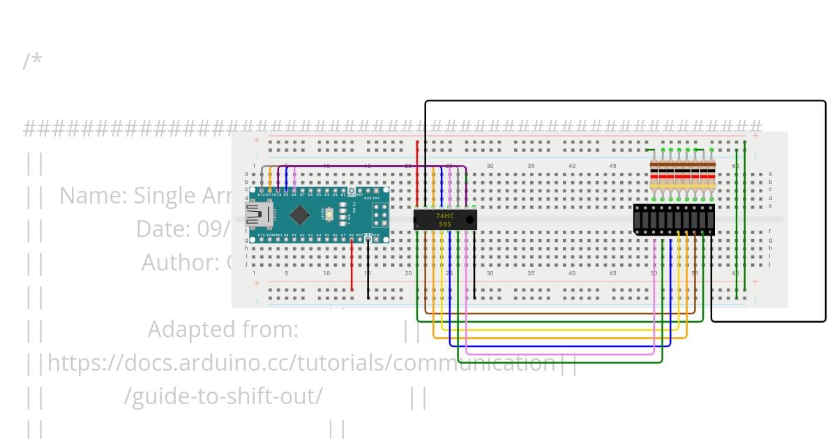 595 Shift Register Single Array Example on a Nano simulation