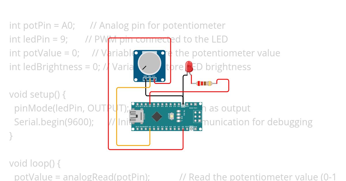 LED Dimming With Potentimeter simulation