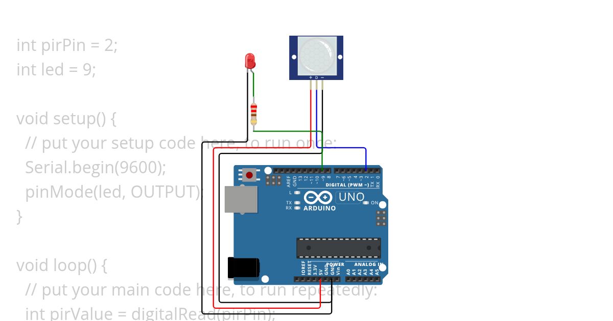 Mendeteksi Gerakan Dengan Sensor PIR simulation
