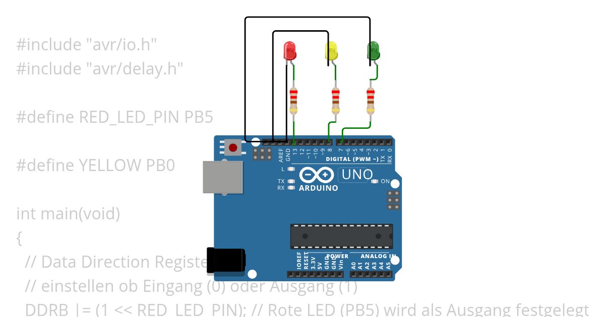 Atmega328p bare register blink simulation