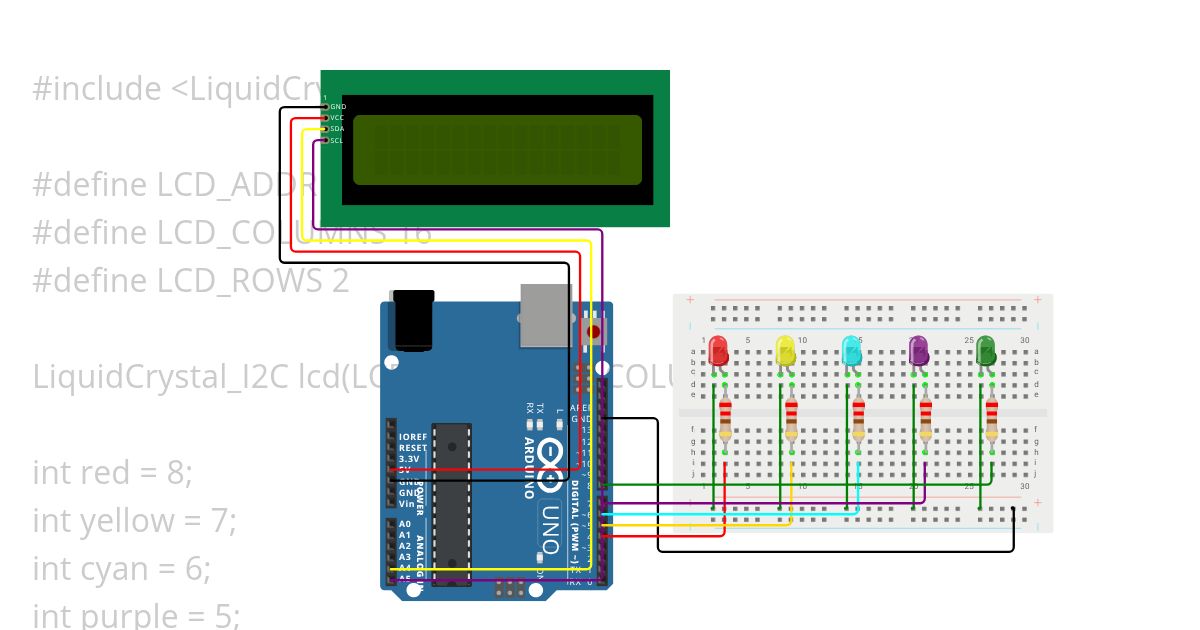 Multiple LEDs Blink And Display simulation