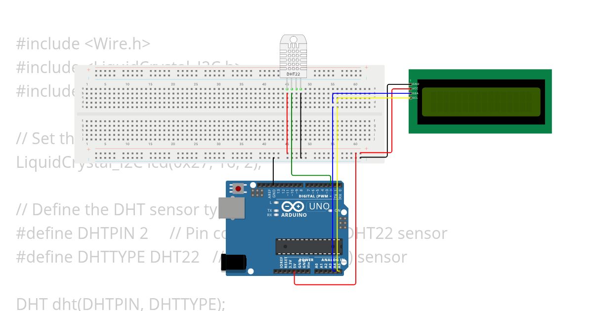 Temperature & Humidity Sensor DHT22 (BreadBoard) simulation
