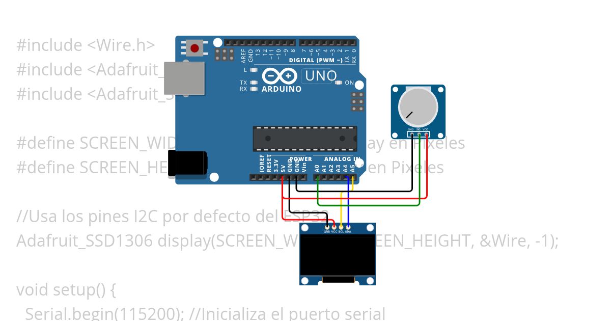 Ejercicio No 4 - Pantalla OLED y potenciometro con Arduino UNO simulation