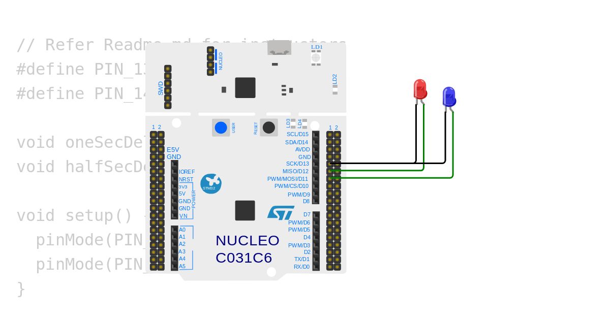 Two LED blink - different delay simulation