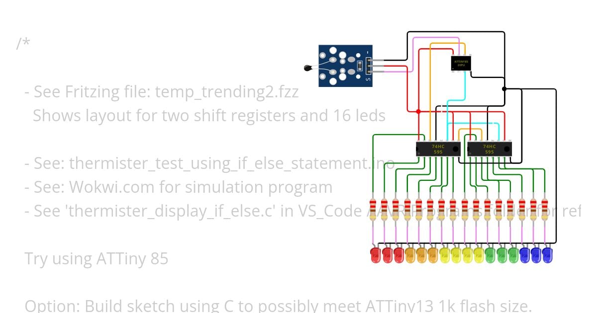 **Thermistor Trending Temp with Shift Register ATTiny85 simulation