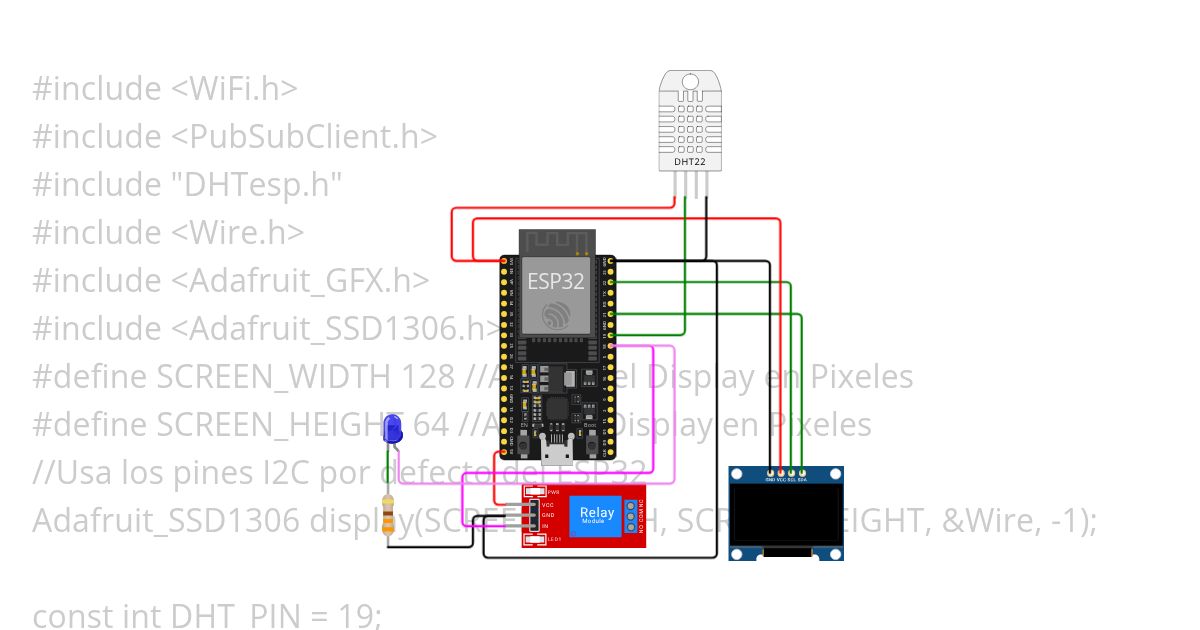 T2 - Ejercicio 6 - Publicador MQTT Temperatura/Humedad - MQTT - control RELE - pantalla OLED simulation