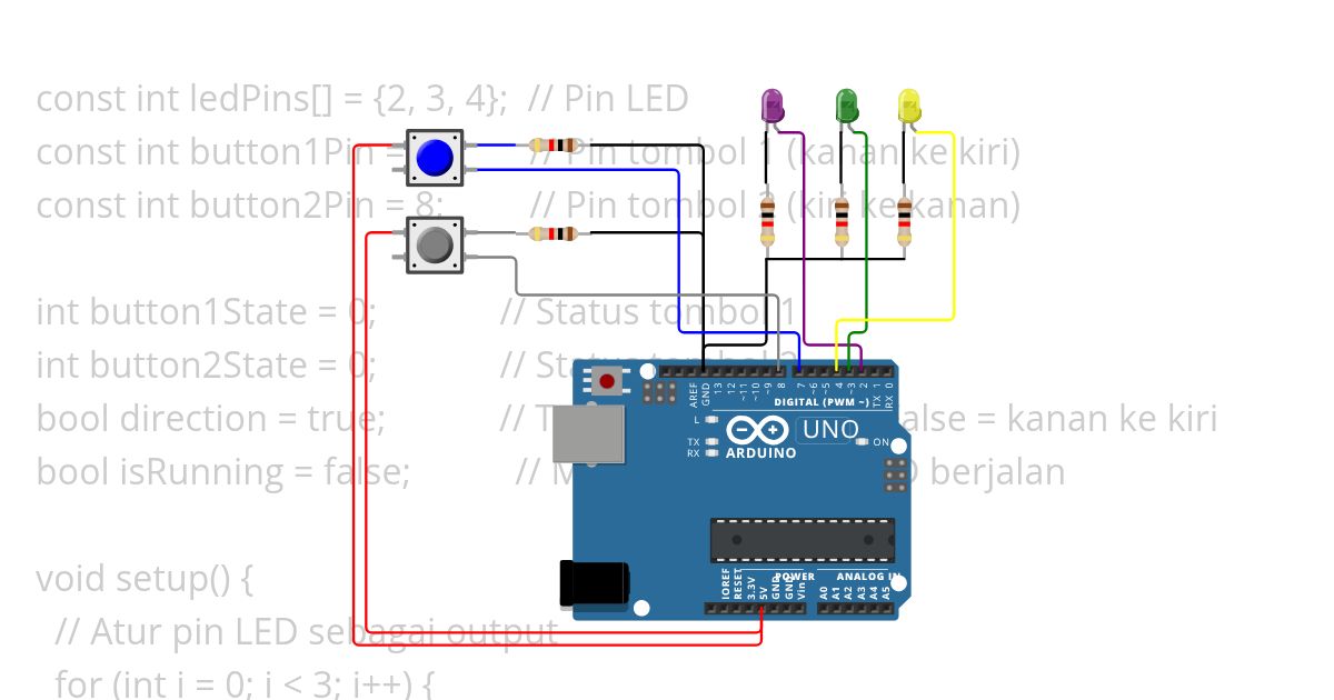 LED Kiri ke Kanan + 2 button simulation