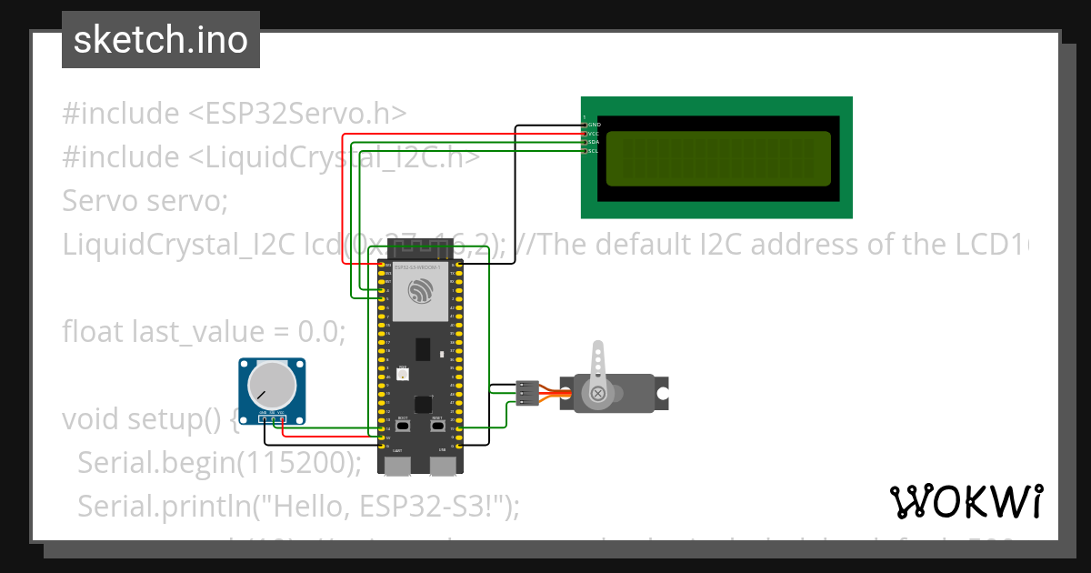 servo_lcd_I2C - Wokwi ESP32, STM32, Arduino Simulator