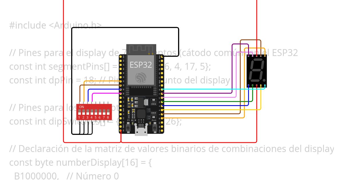 Programación del display de 7 Segmentos: Mostrar números correspondientes a lo introducido en un dip switch Copy simulation