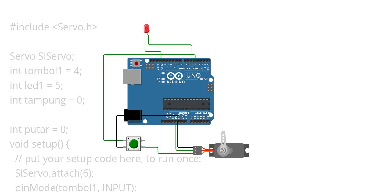 PushButton-Arduino Single Servo-LED  simulation