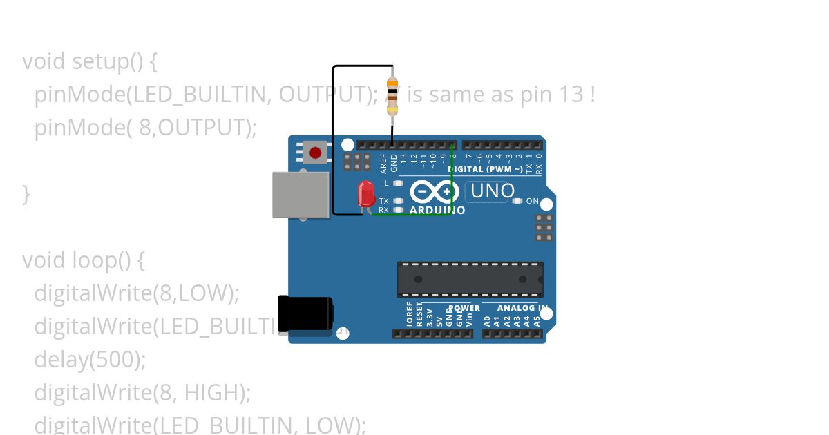 LED BUILTIN + EXTERNAL BLINK 001 simulation