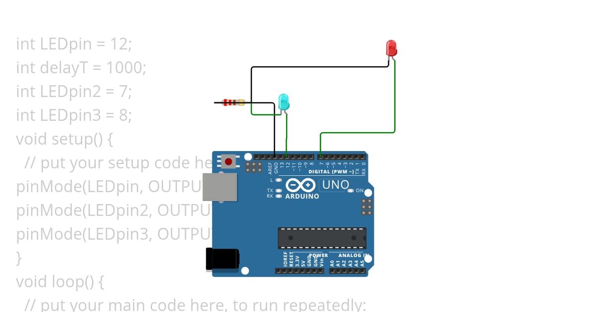 3 LED with Blinking  simulation